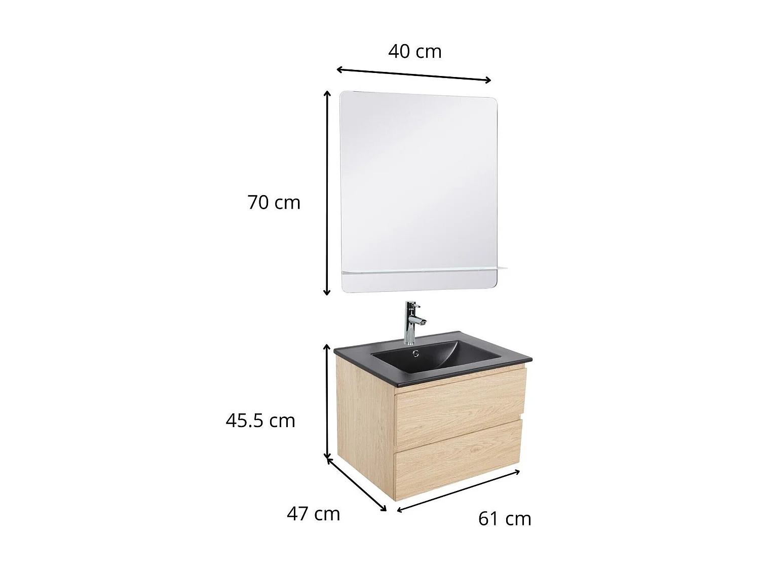 SORRENTO wastafelmeubelset met één wastafel 60 cm + kraan + spiegel