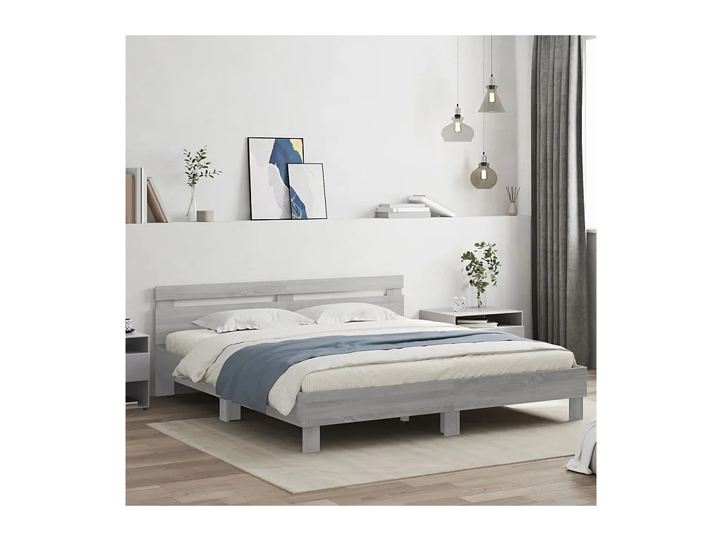 Lit double | Lit adulte | Cadre de lit avec LED sonoma gris 180x200 cm