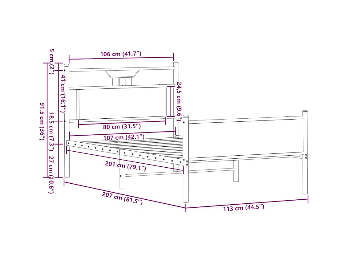 Lit simple | Lit adulte, enfant | Cadre de lit chêne marron 107x203 cm