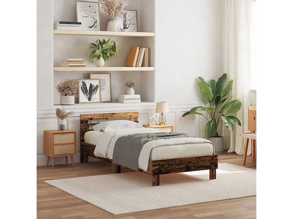 Lit simple | Lit adulte, enfant | Cadre de lit Bois ancien 75x190 cm Bois d'ingénierie