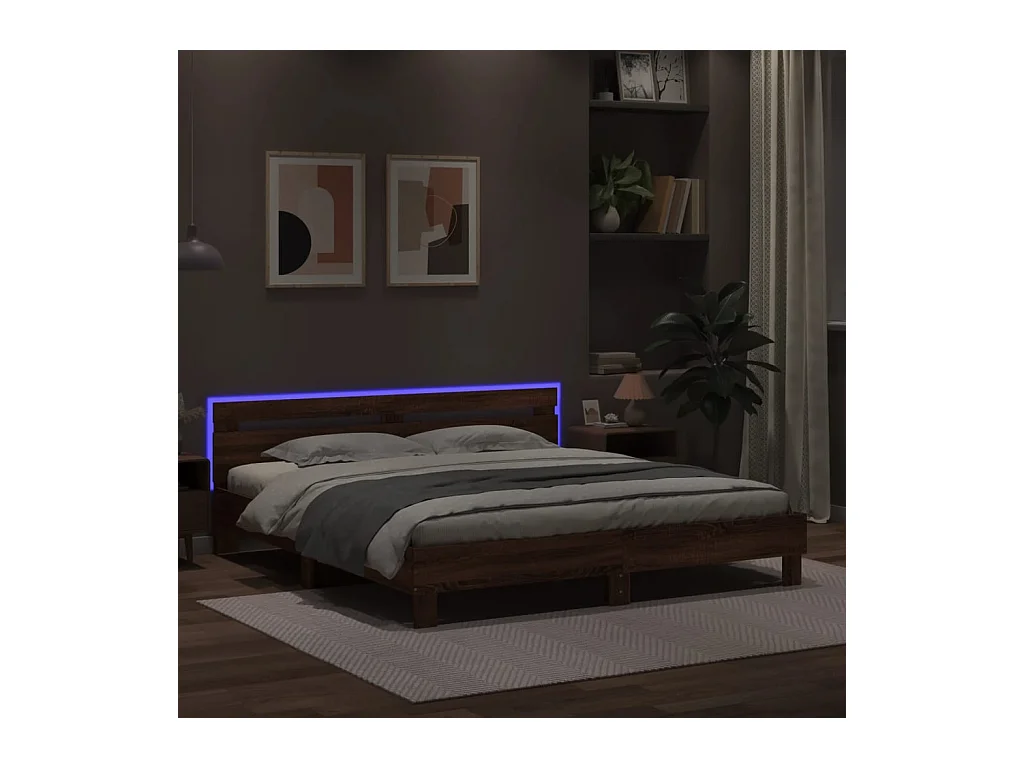 Lit double | Lit adulte | Cadre de lit avec LED chêne marron 180x200 cm