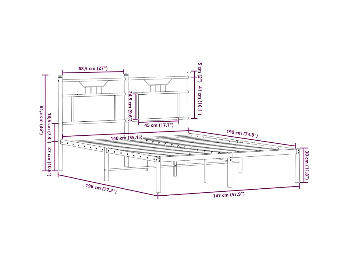 Lit double | Lit adulte | Cadre de lit chêne fumé 140x190 cm bois ingénierie