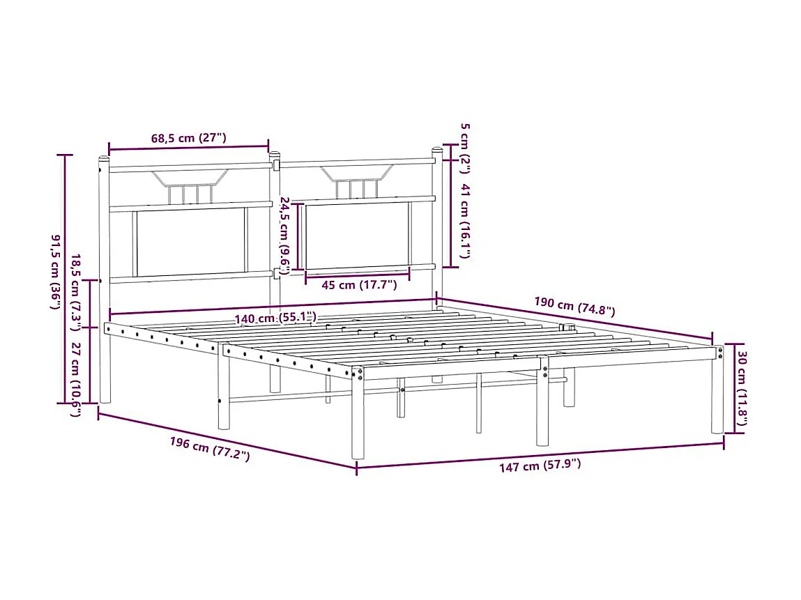 Lit double | Lit adulte | Cadre de lit chêne fumé 140x190 cm bois ingénierie