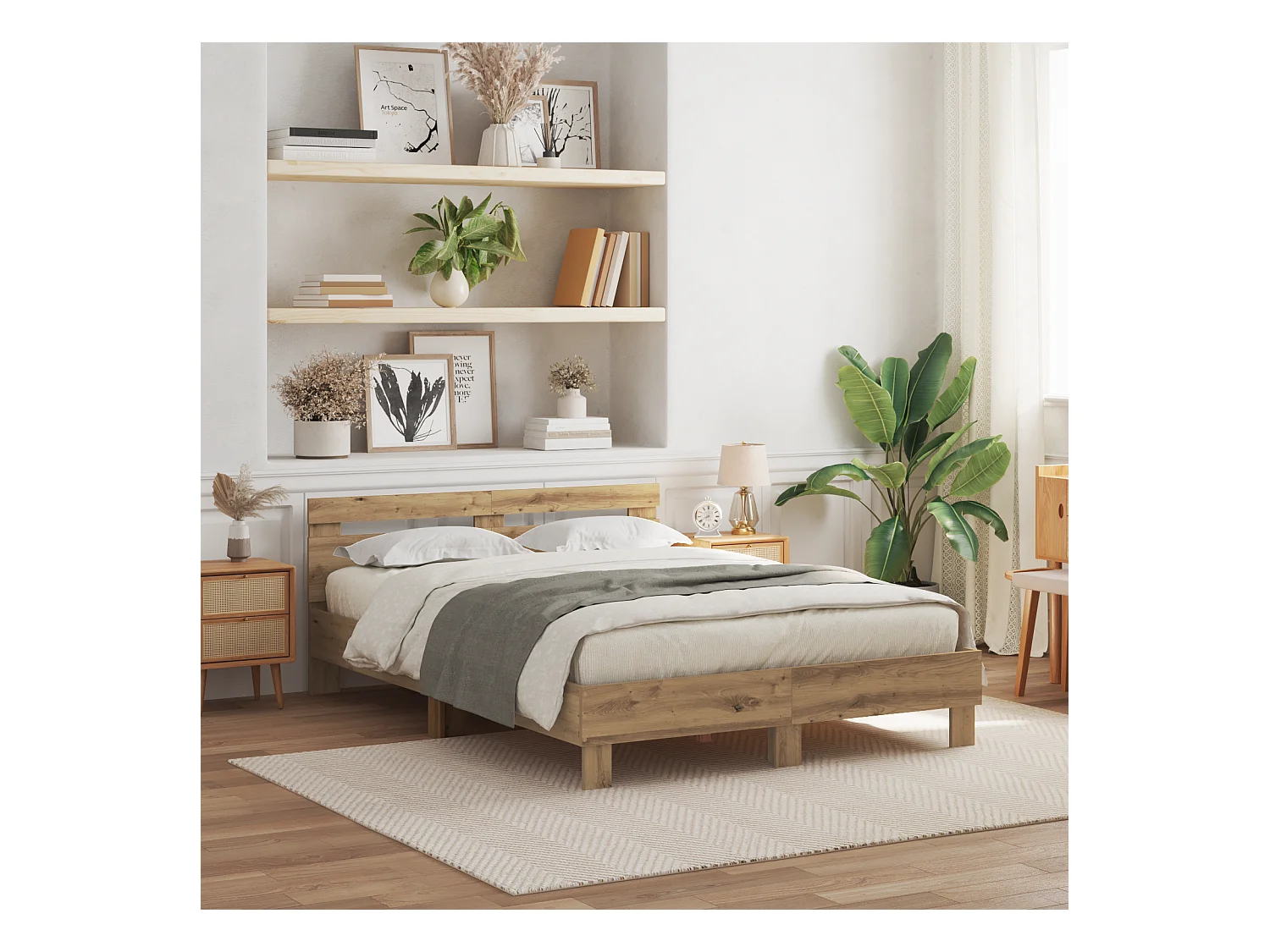 Lit double | Lit adulte | Cadre de lit chêne artisanal 140x190 cm Bois d'ingénierie