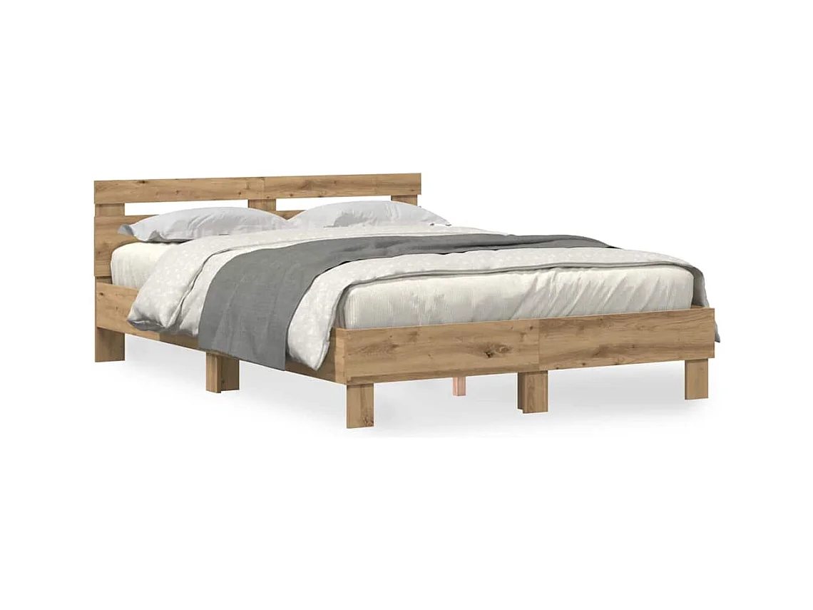 Lit double | Lit adulte | Cadre de lit chêne artisanal 140x190 cm Bois d'ingénierie