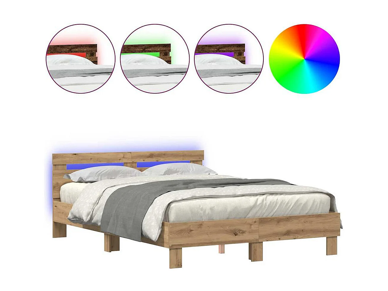 Lit double | Lit adulte | Cadre de lit chêne artisanal 140x190 cm Bois d'ingénierie