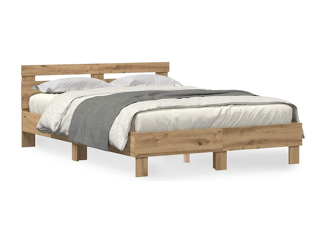 Lit double | Lit adulte | Cadre de lit chêne artisanal 140x190 cm Bois d'ingénierie
