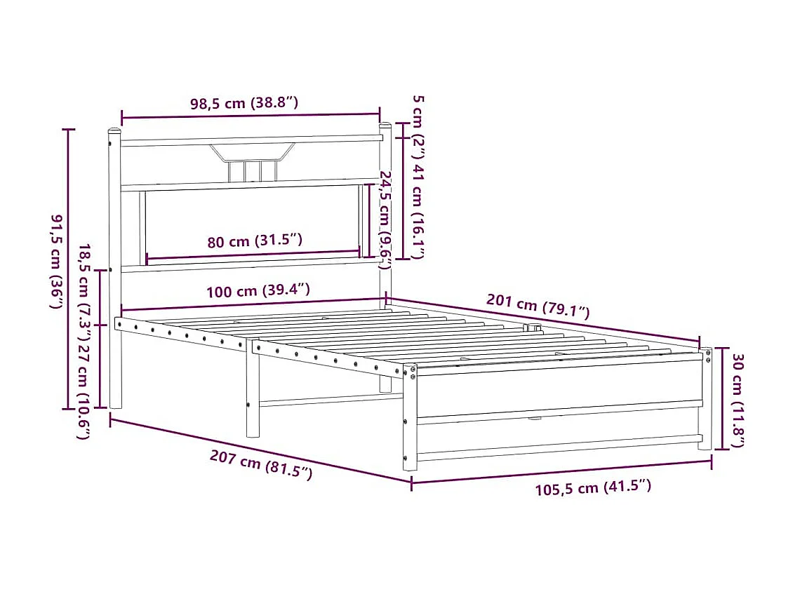 Lit simple | Lit adulte, enfant | Cadre de lit chêne fumé 100x200 cm bois ingénierie