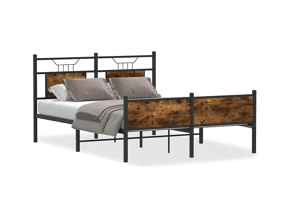 Lit double | Lit adulte | Cadre de lit chêne fumé 150x200 cm bois ingénierie