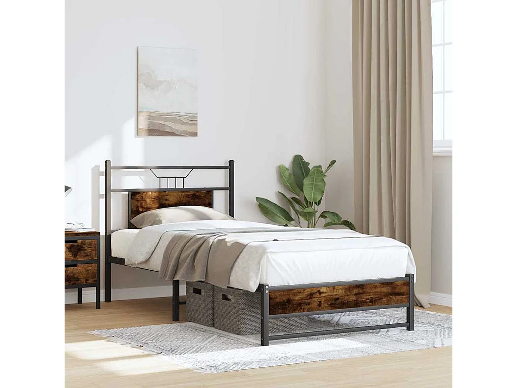 Lit simple | Lit adulte, enfant | Cadre de lit chêne fumé 90x200cm bois d'ingénierie