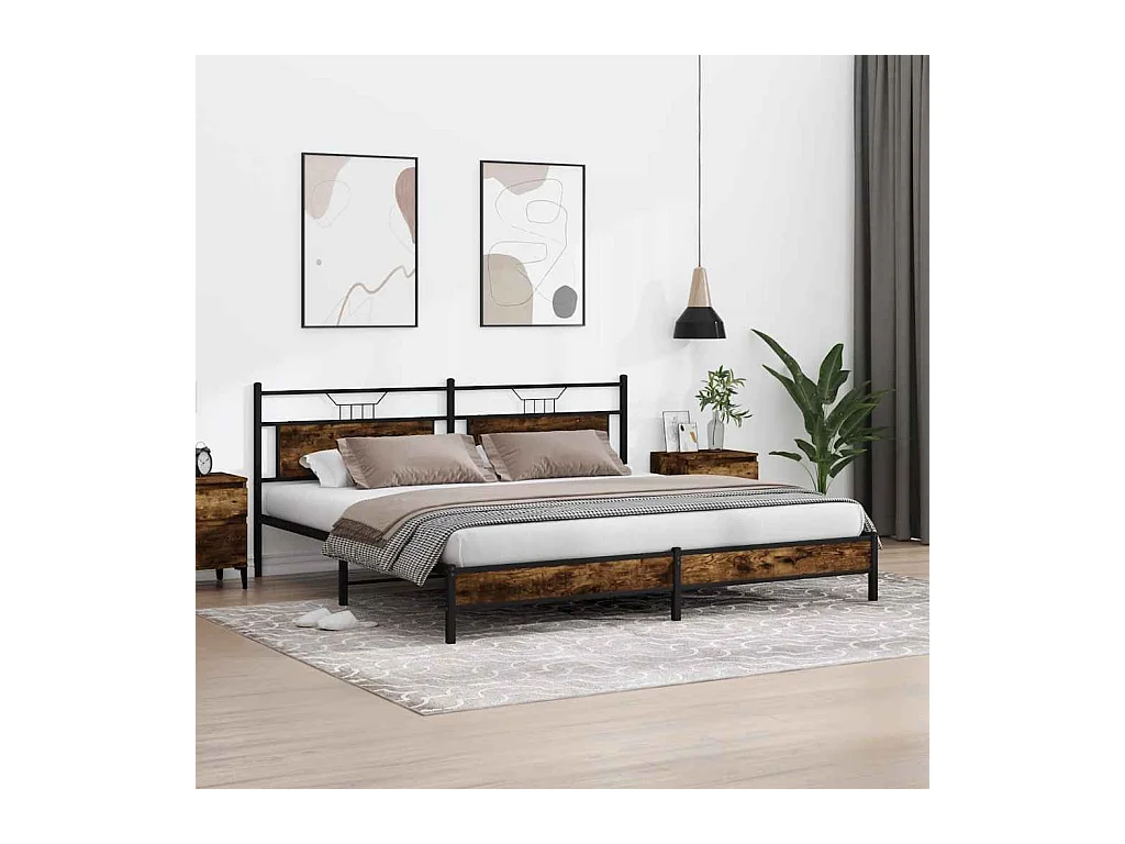 Lit double | Lit adulte | Cadre de lit en métal chêne fumé 193x203 cm