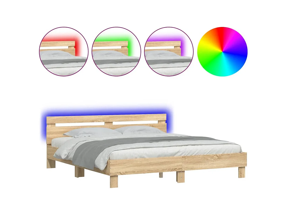 Lit double | Lit adulte | Cadre de lit avec LED chêne sonoma 180x200 cm