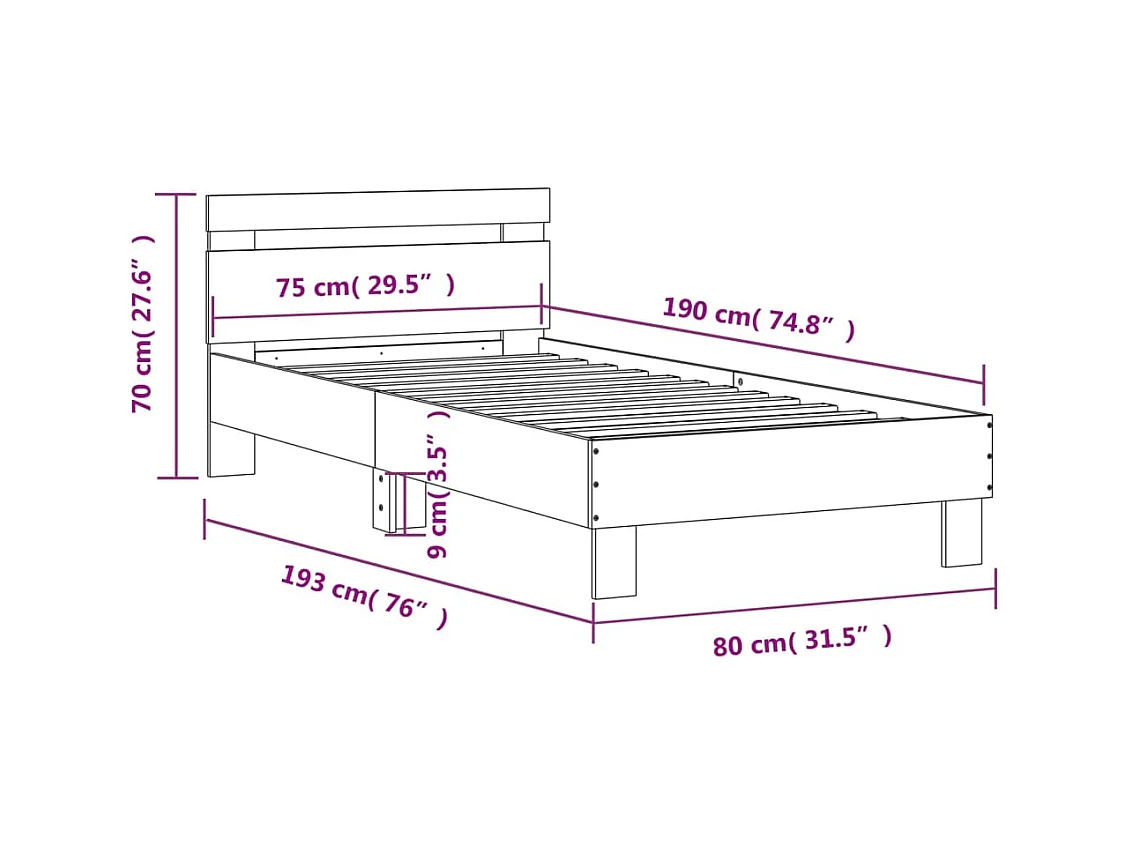 Lit simple | Lit adulte, enfant | Cadre de lit avec tête de lit 75x190 cm