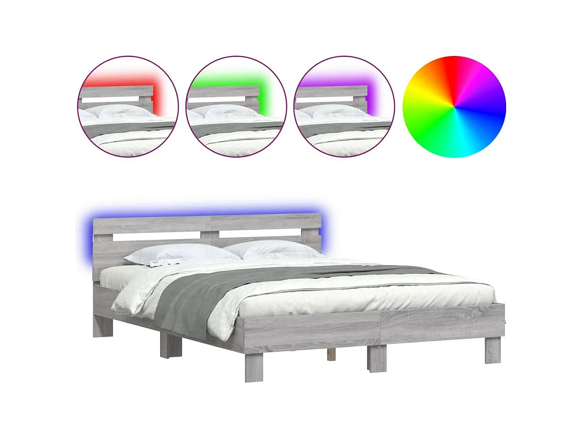Lit double | Lit adulte | Cadre de lit avec LED sonoma gris 140x190 cm