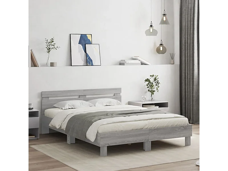 Letto per adulti | Letto matrimoniale | Giroletto con Testiera e LED Grigio Sonoma 140x190 cm