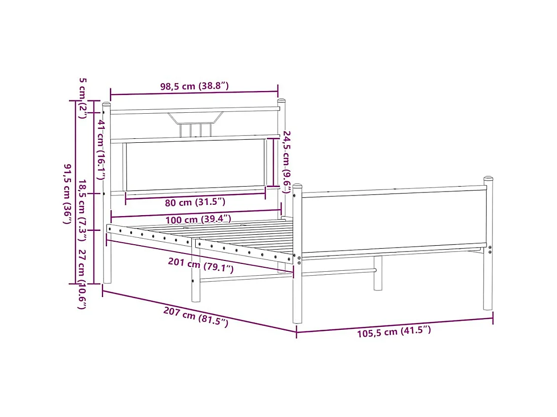 Lit simple | Lit adulte, enfant | Cadre de lit chêne sonoma 100x200 cm
