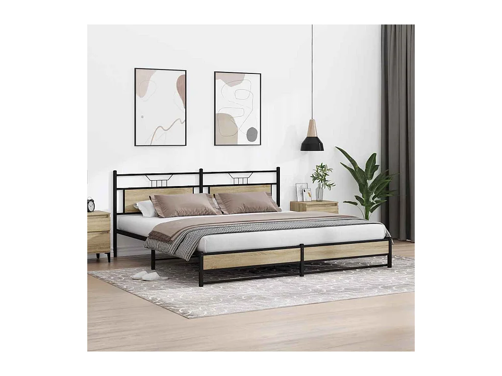 Lit double | Lit adulte | Cadre de lit en métal chêne sonoma 200x200 cm