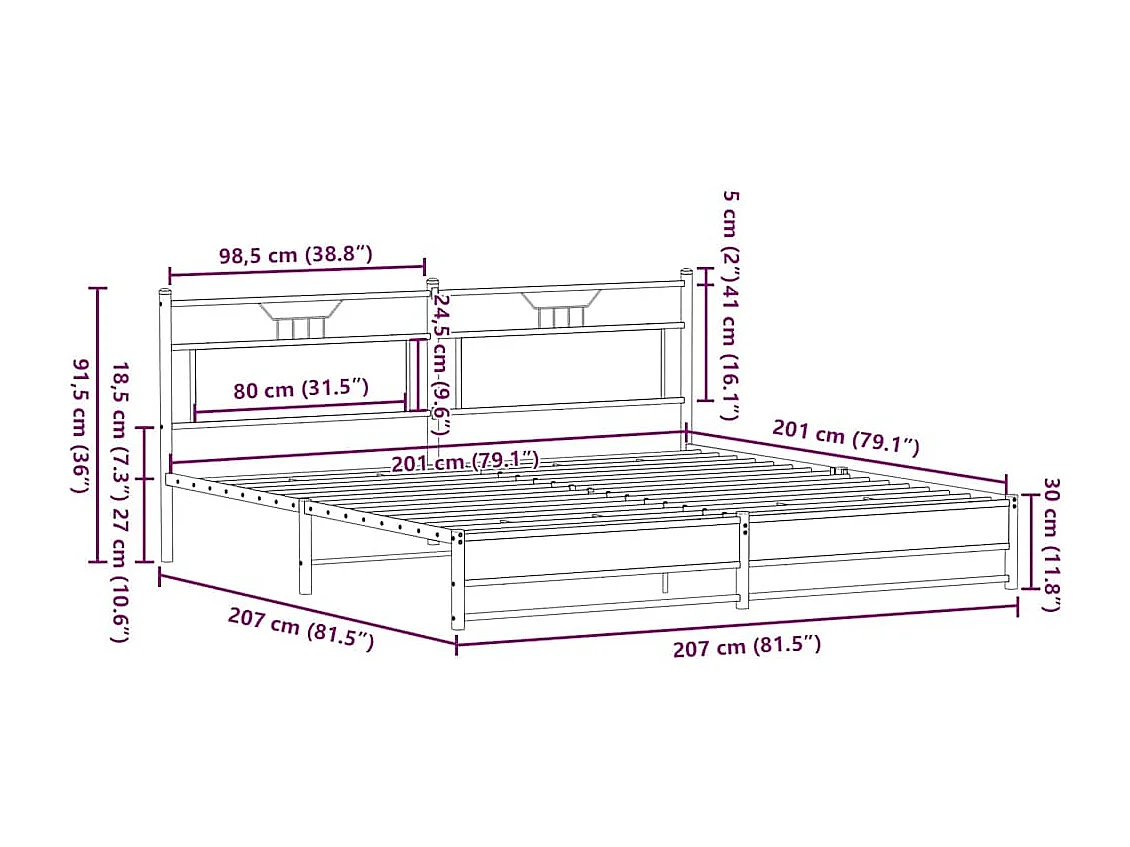 Lit double | Lit adulte | Cadre de lit en métal chêne sonoma 200x200 cm