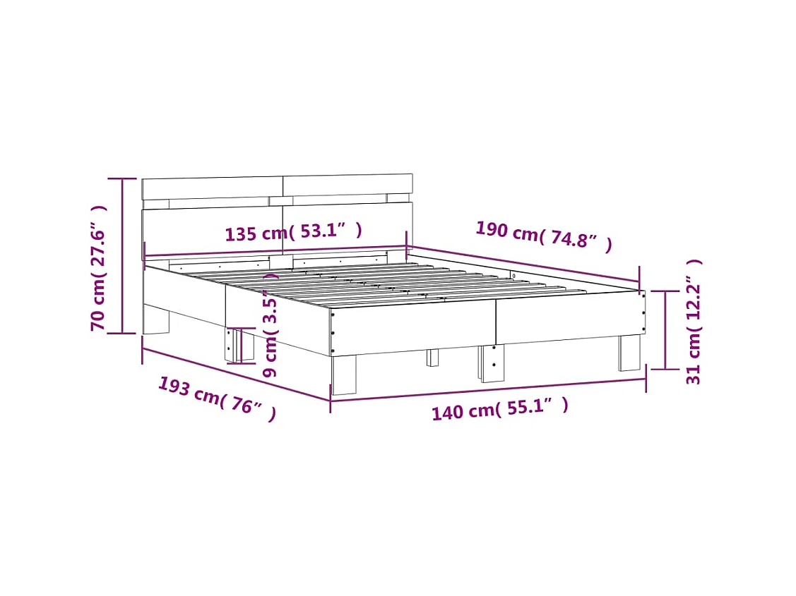 Lit double | Lit adulte | Cadre de lit blanc 135x190 cm
