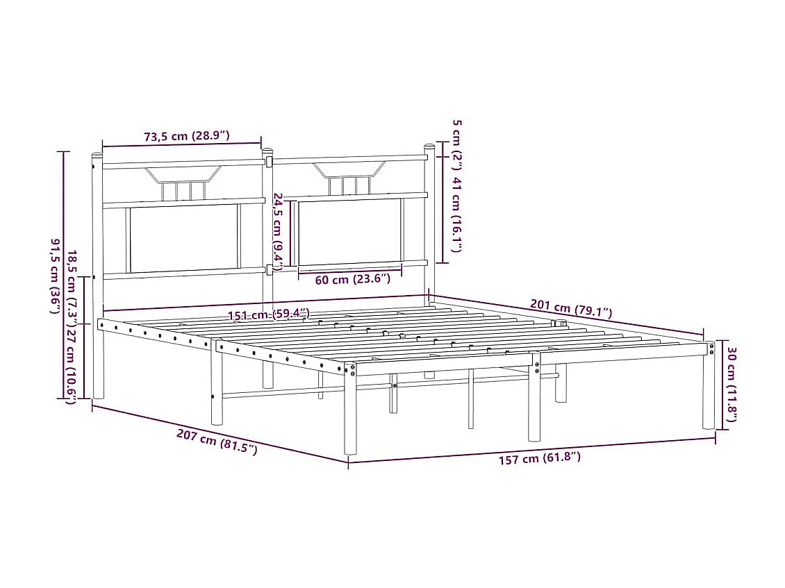 Lit double | Lit adulte | Cadre de lit chêne marron 150x200 cm