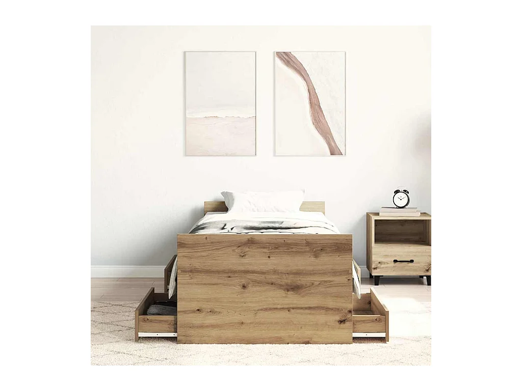 Lit simple | Lit adulte, enfant | Cadre de lit chêne artisanal 90x190 cm