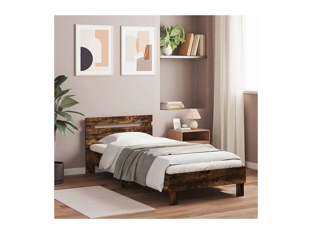 Lit simple | Lit adulte, enfant | Cadre de lit avec tête de lit chêne fumé 90x200 cm