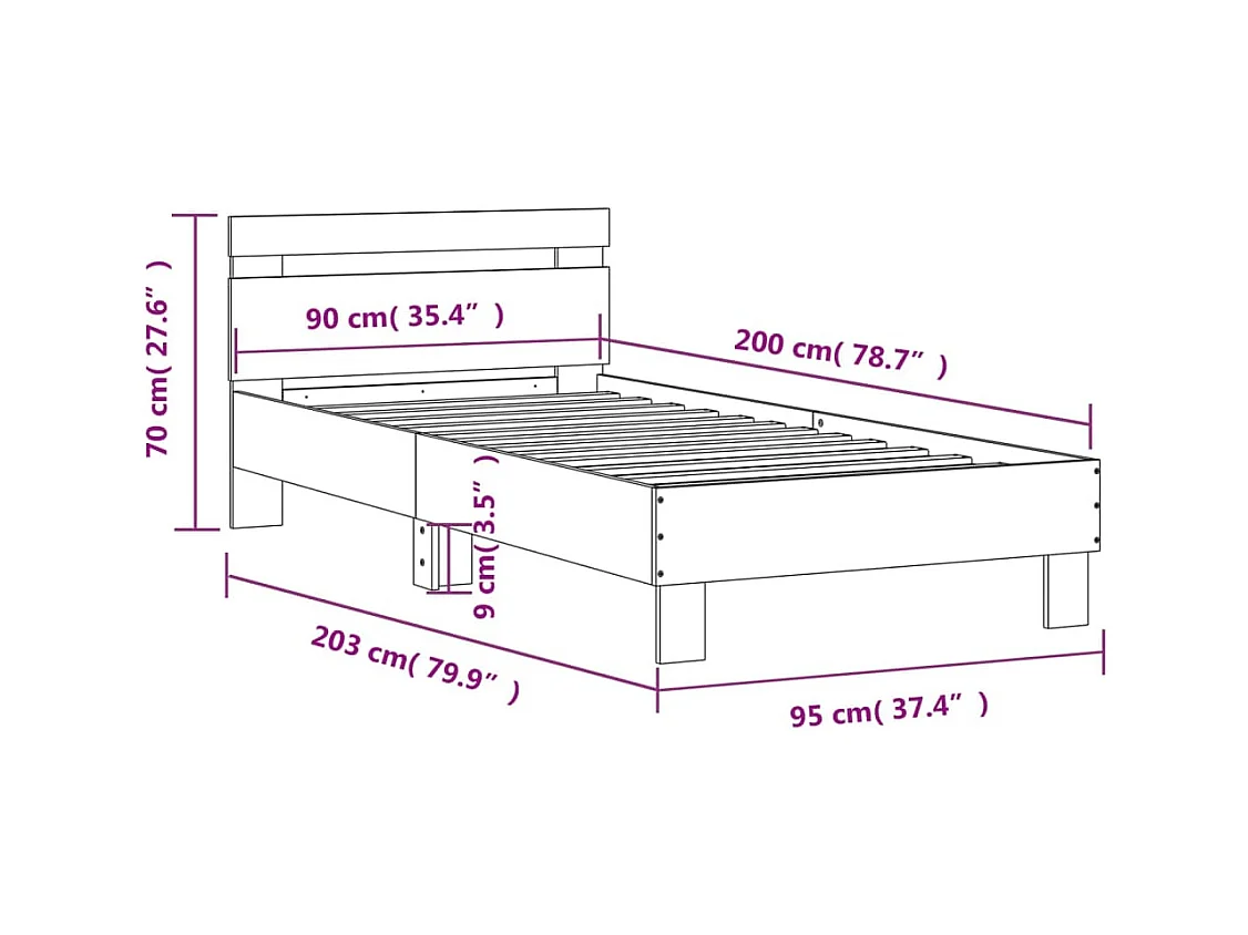 Lit simple | Lit adulte, enfant | Cadre de lit avec tête de lit chêne fumé 90x200 cm