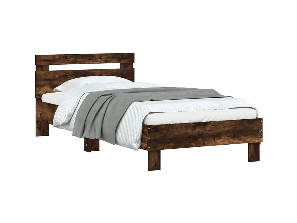 Lit simple | Lit adulte, enfant | Cadre de lit avec tête de lit chêne fumé 90x200 cm