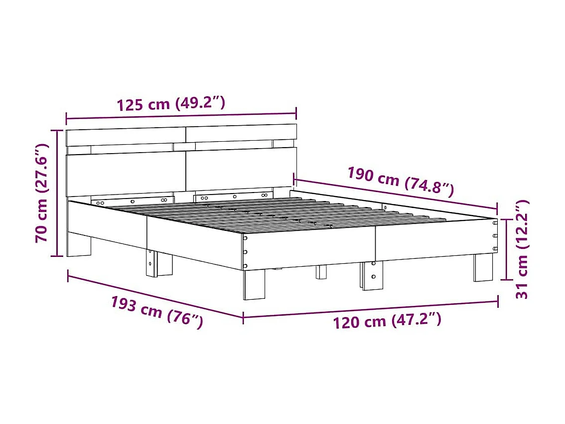 Lit simple | Lit adulte, enfant | Cadre de lit chêne artisanal 120x190 cm Bois d'ingénierie