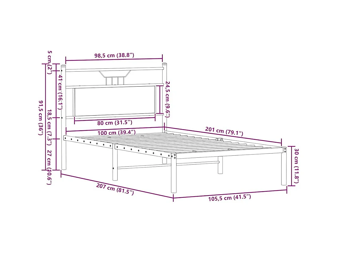 Lit simple | Lit adulte, enfant | Cadre de lit chêne fumé 100x200 cm bois ingénierie