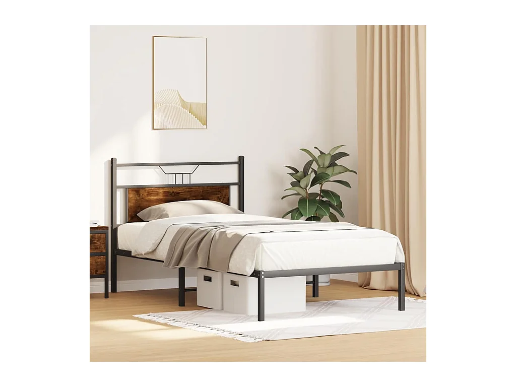 Lit simple | Lit adulte, enfant | Cadre de lit chêne fumé 100x200 cm bois ingénierie