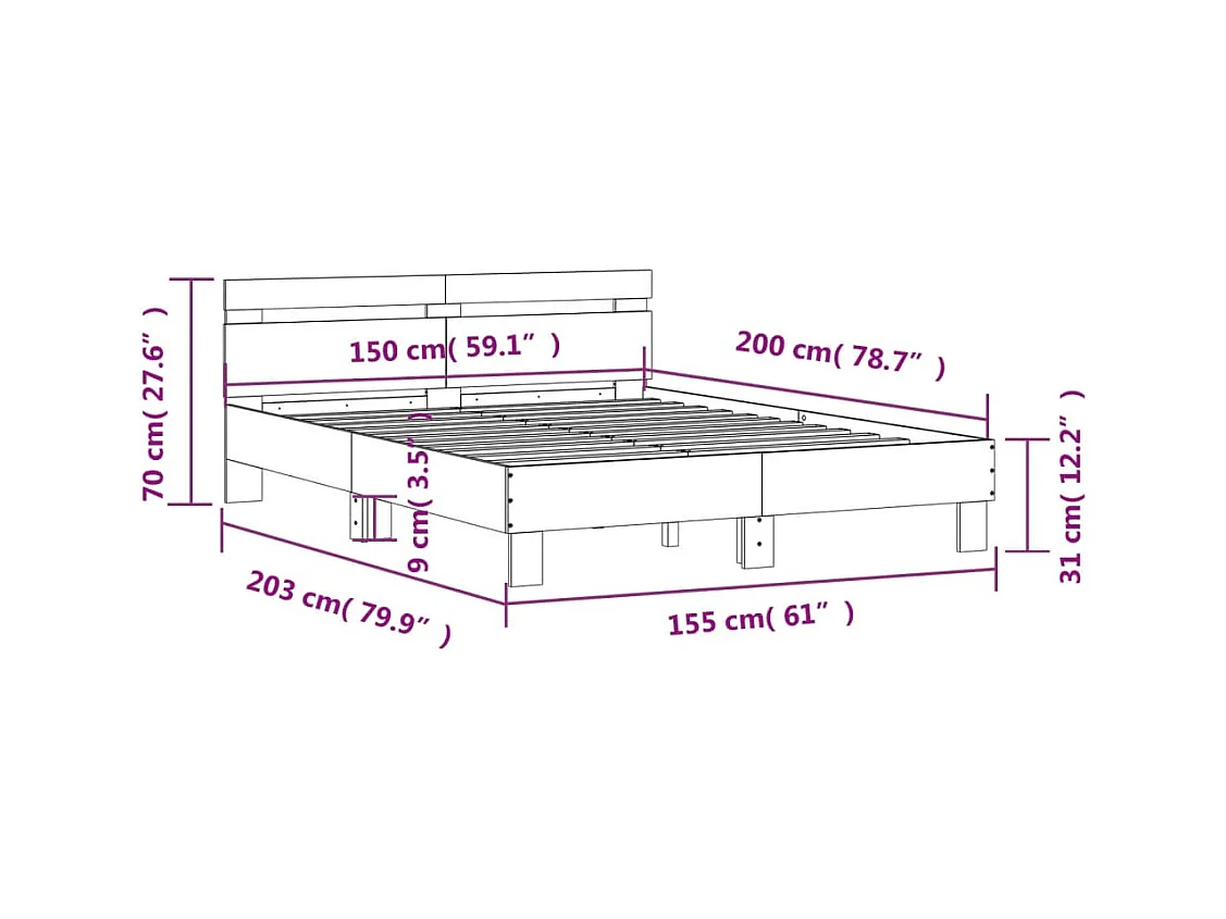 Lit double | Lit adulte | Cadre de lit chêne fumé 150x200 cm