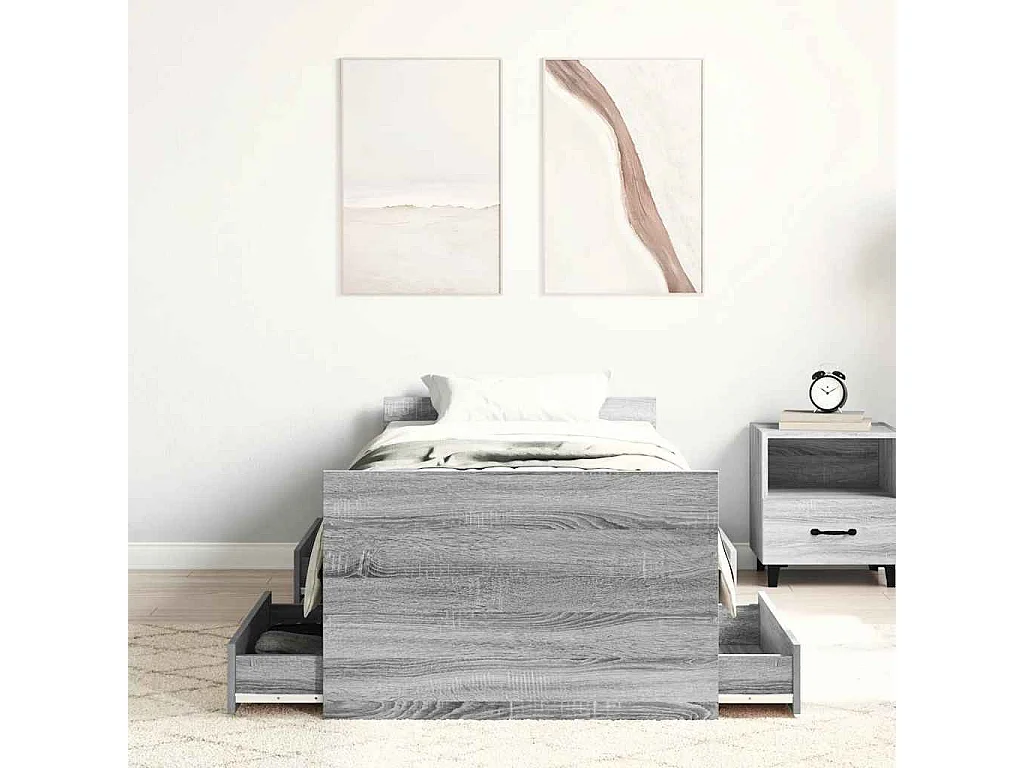 Lit simple | Lit adulte, enfant | Cadre de lit sonoma gris 75x190 cm