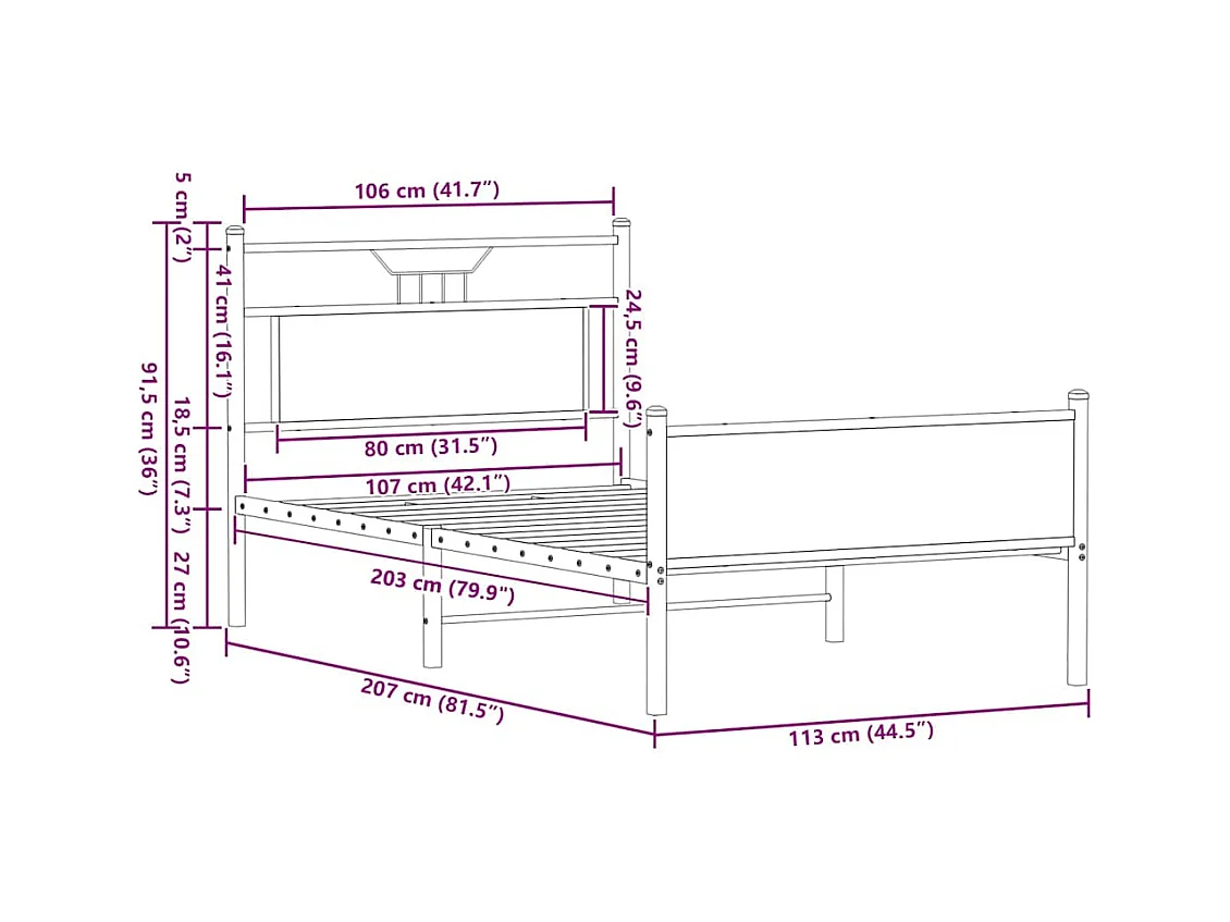 Lit simple | Lit adulte, enfant | Cadre de lit chêne sonoma 107x203 cm