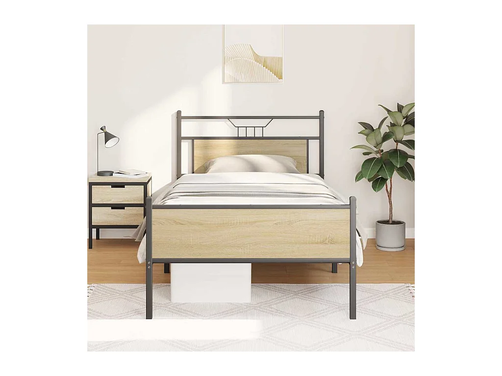 Lit simple | Lit adulte, enfant | Cadre de lit chêne sonoma 107x203 cm