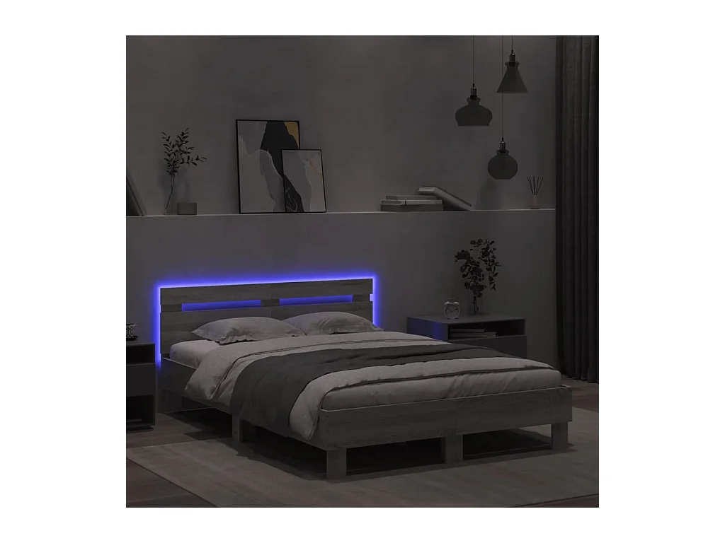 Lit double | Lit adulte | Cadre de lit avec LED sonoma gris 135x190 cm
