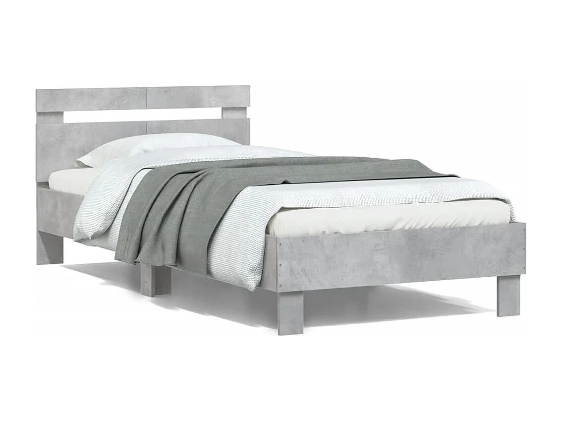Lit simple | Lit adulte, enfant | Cadre de lit avec tête de lit gris béton 100x200cm
