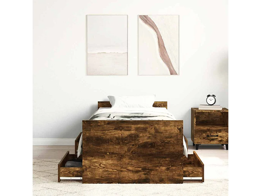 Lit simple | Lit adulte, enfant | Cadre de lit chêne fumé 90x200 cm