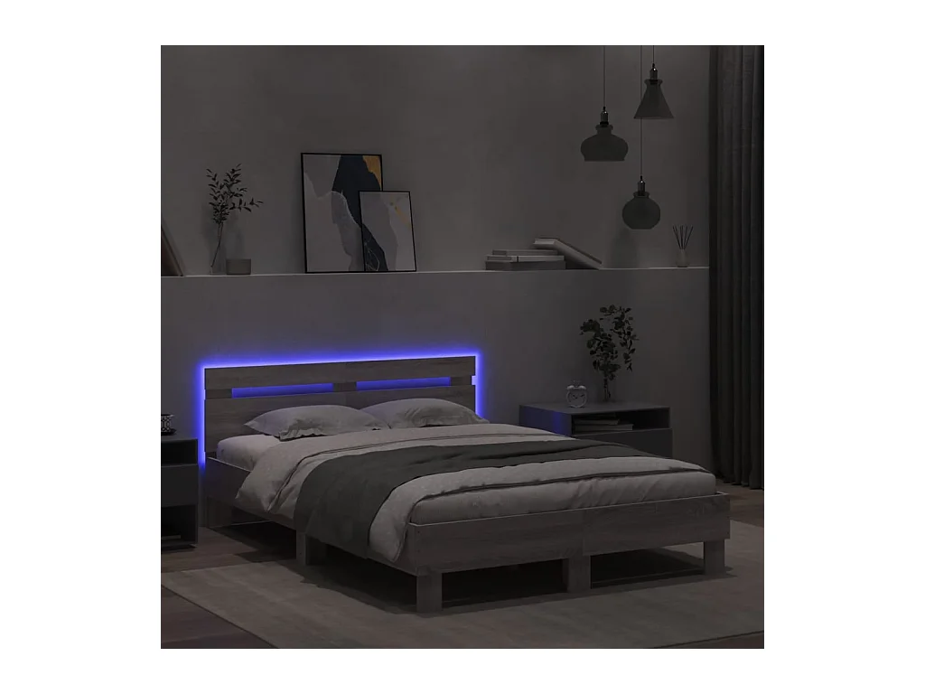 Lit simple | Lit adulte, enfant | Cadre de lit avec LED sonoma gris 120x200 cm