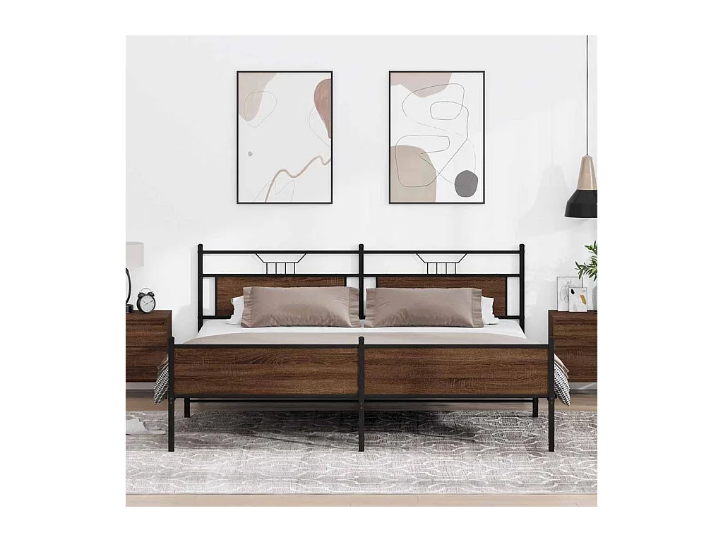 Lit double | Lit adulte | Cadre de lit en métal chêne marron 200x200 cm