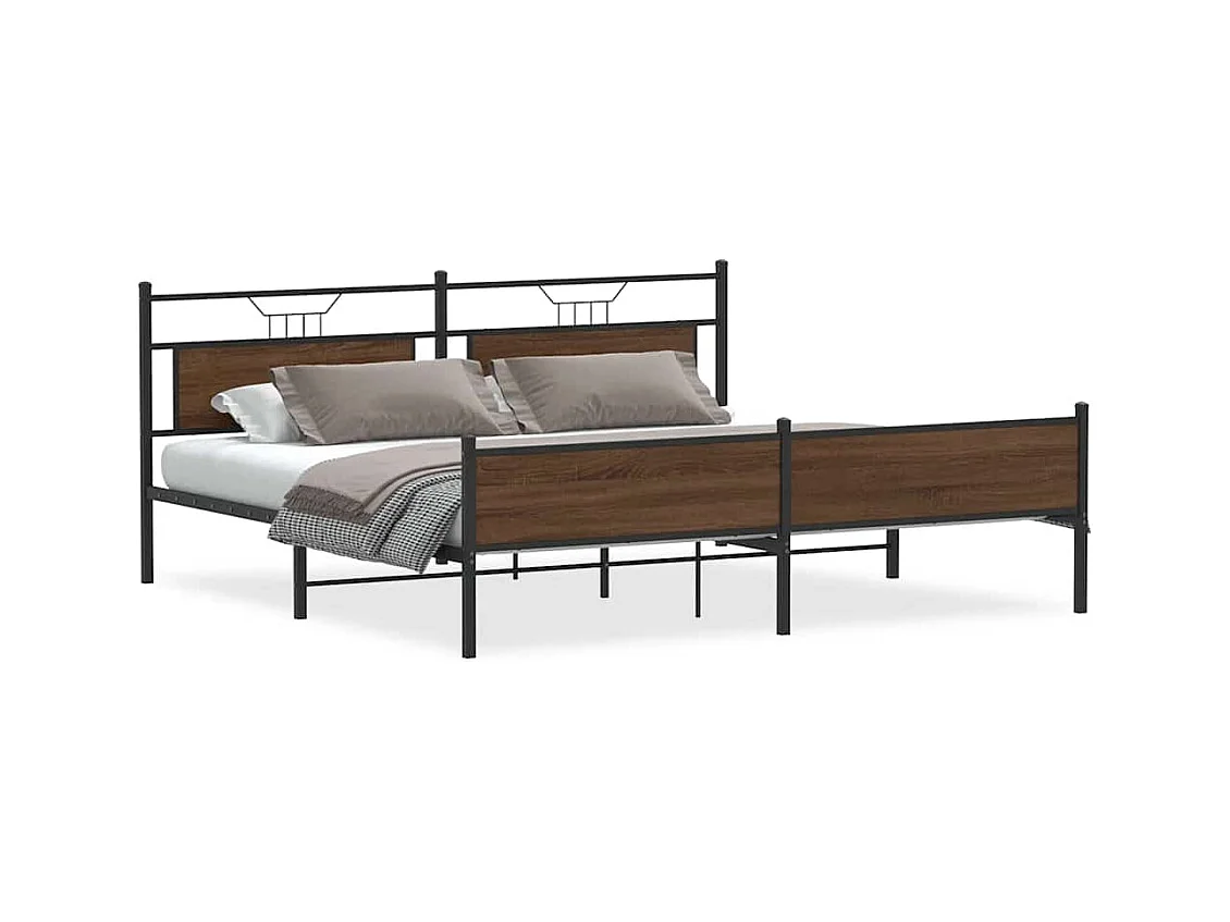 Lit double | Lit adulte | Cadre de lit en métal chêne marron 200x200 cm