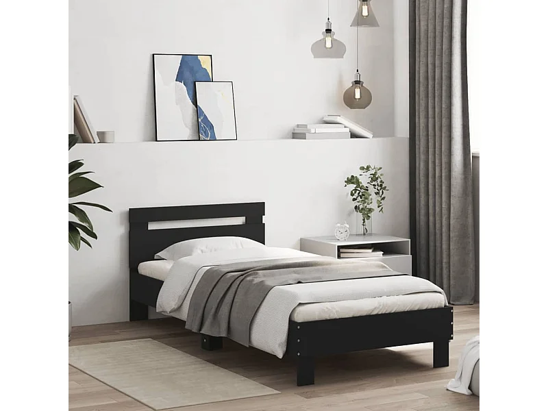 Lit simple | Lit adulte, enfant | Cadre de lit avec tête de lit noir 90x200 cm