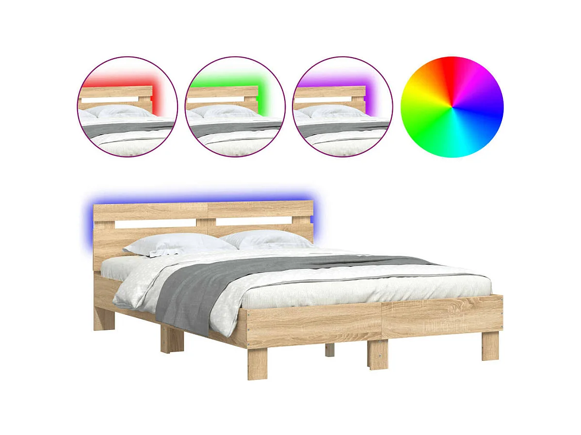 Lit double | Lit adulte | Cadre de lit avec LED chêne sonoma 135x190 cm