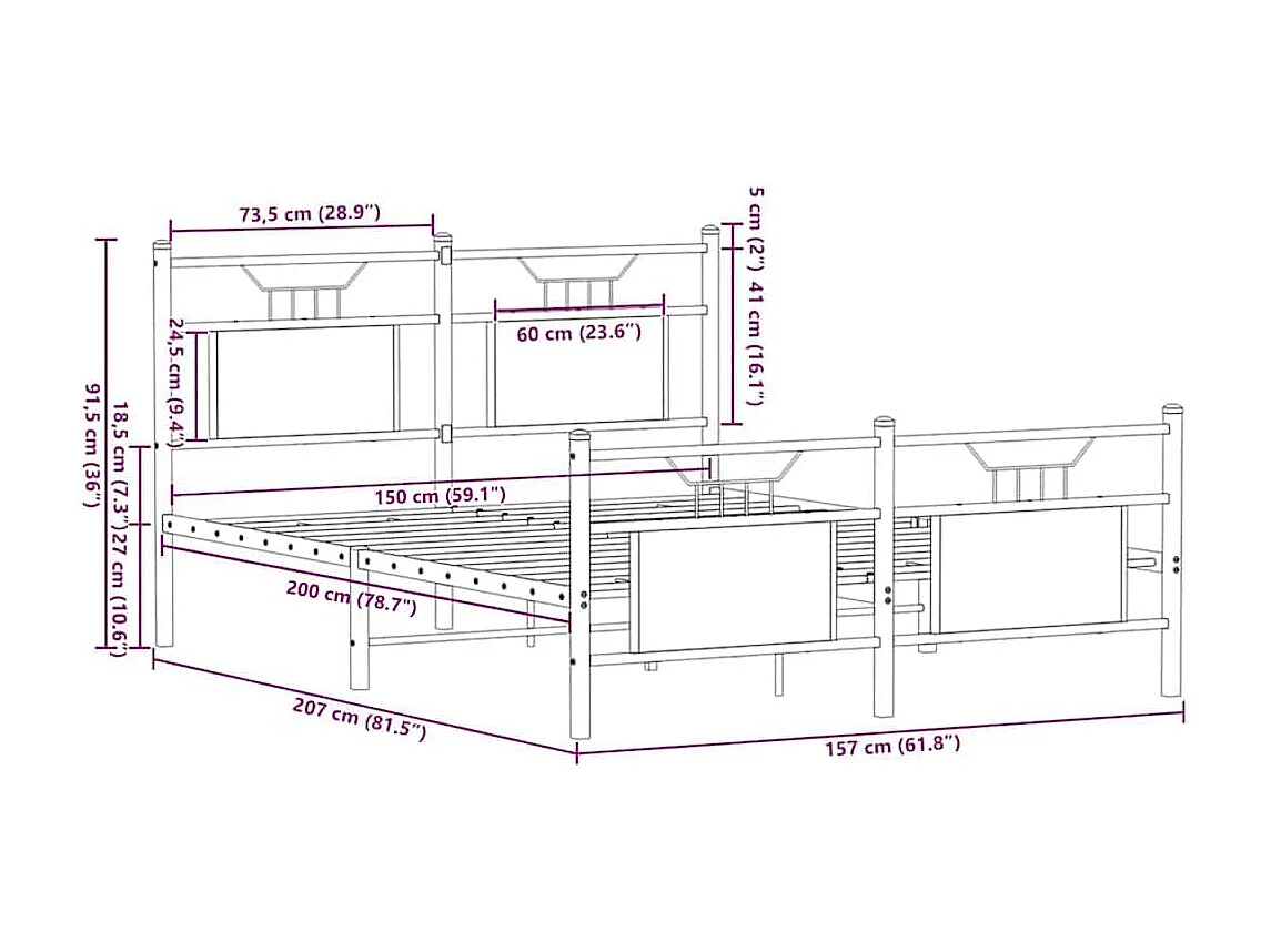Lit double | Lit adulte | Cadre de lit chêne sonoma 150x200 cm