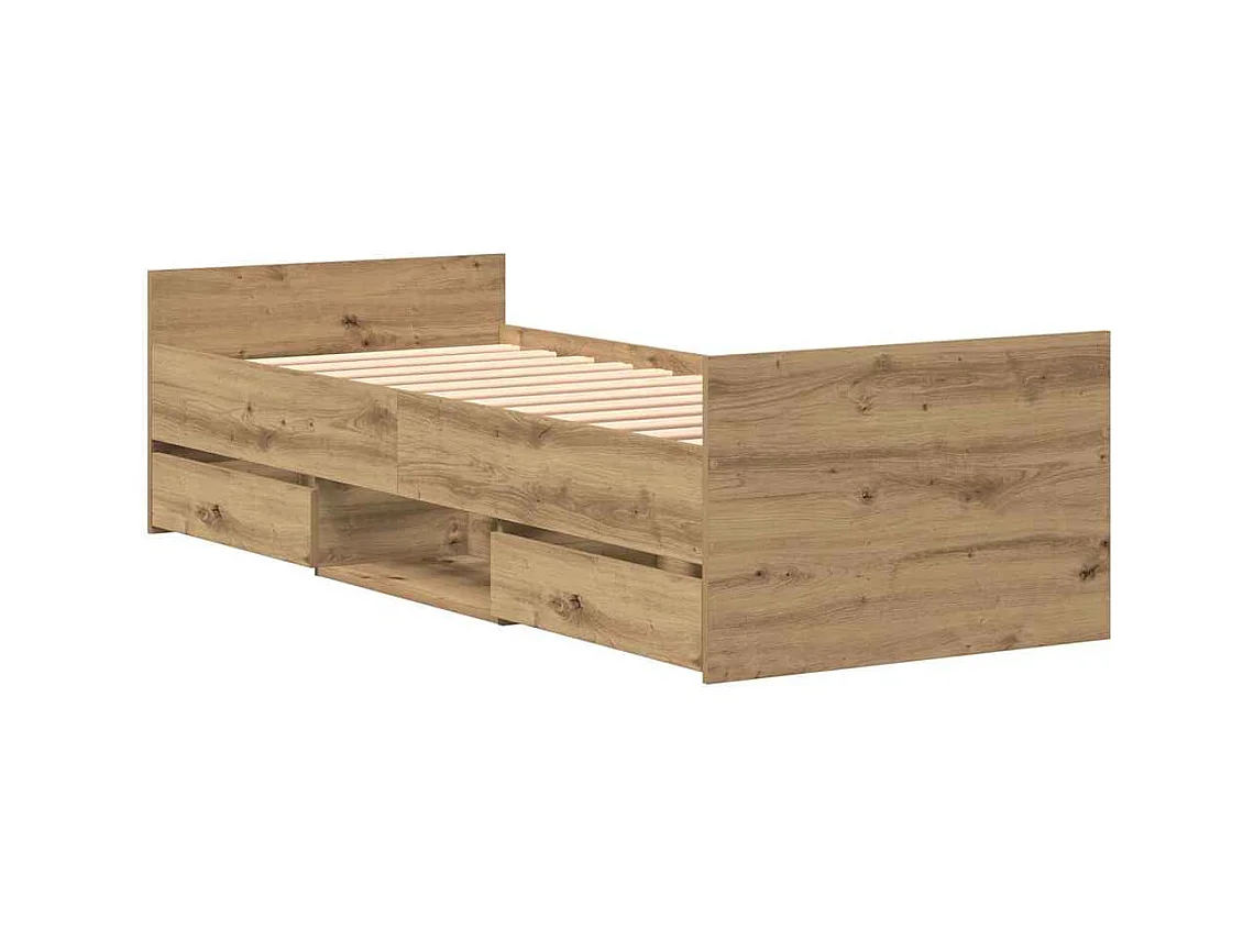 Lit simple | Lit adulte, enfant | Cadre de lit chêne artisanal 75x190 cm Bois d'ingénierie