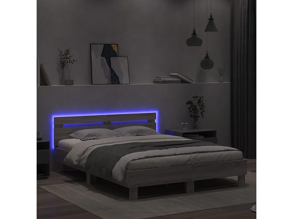 Lit double | Lit adulte | Cadre de lit avec LED sonoma gris 150x200 cm