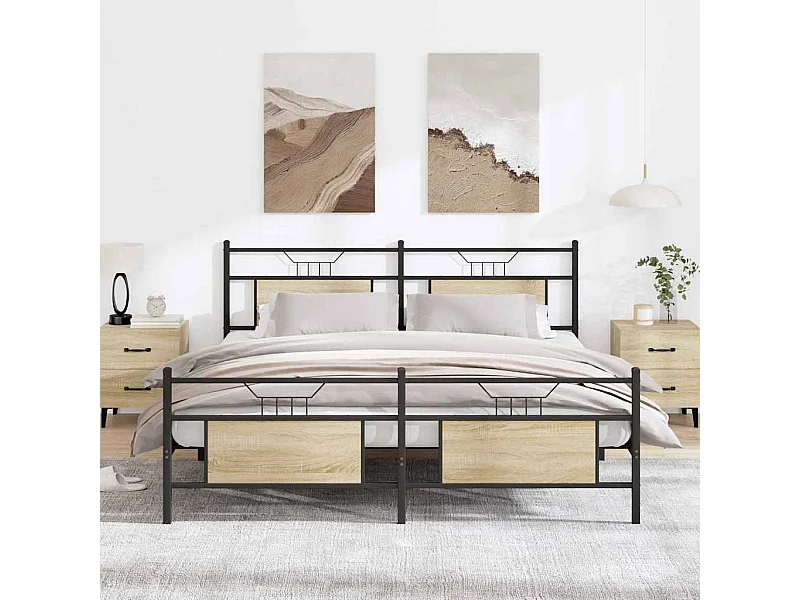 Letto per adulti | Letto matrimoniale | Giroletto senza Materaso in Metallo Rovere Sonoma 180x200 cm