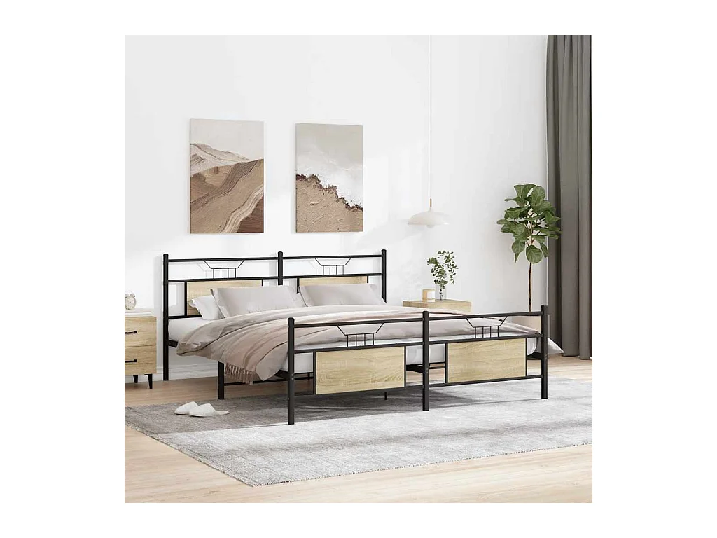 Lit double | Lit adulte | Cadre de lit en métal chêne sonoma 180x200 cm