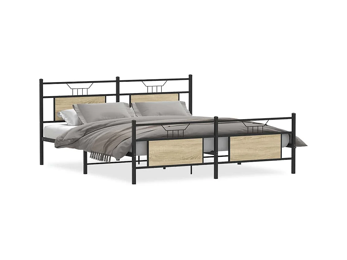 Lit double | Lit adulte | Cadre de lit en métal chêne sonoma 180x200 cm