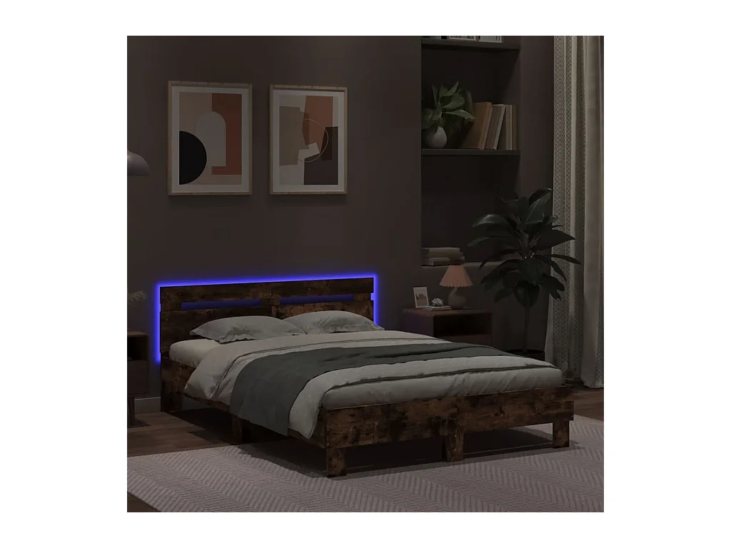 Lit double | Lit adulte | Cadre de lit avec LED chêne fumé 135x190 cm
